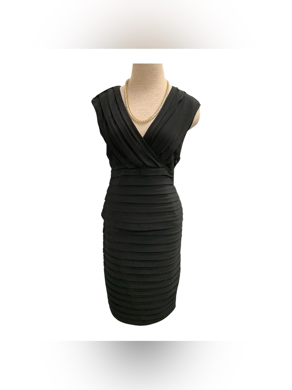 Laura Black Pleated Faux-Wrap Midi Top W Skirt Size M